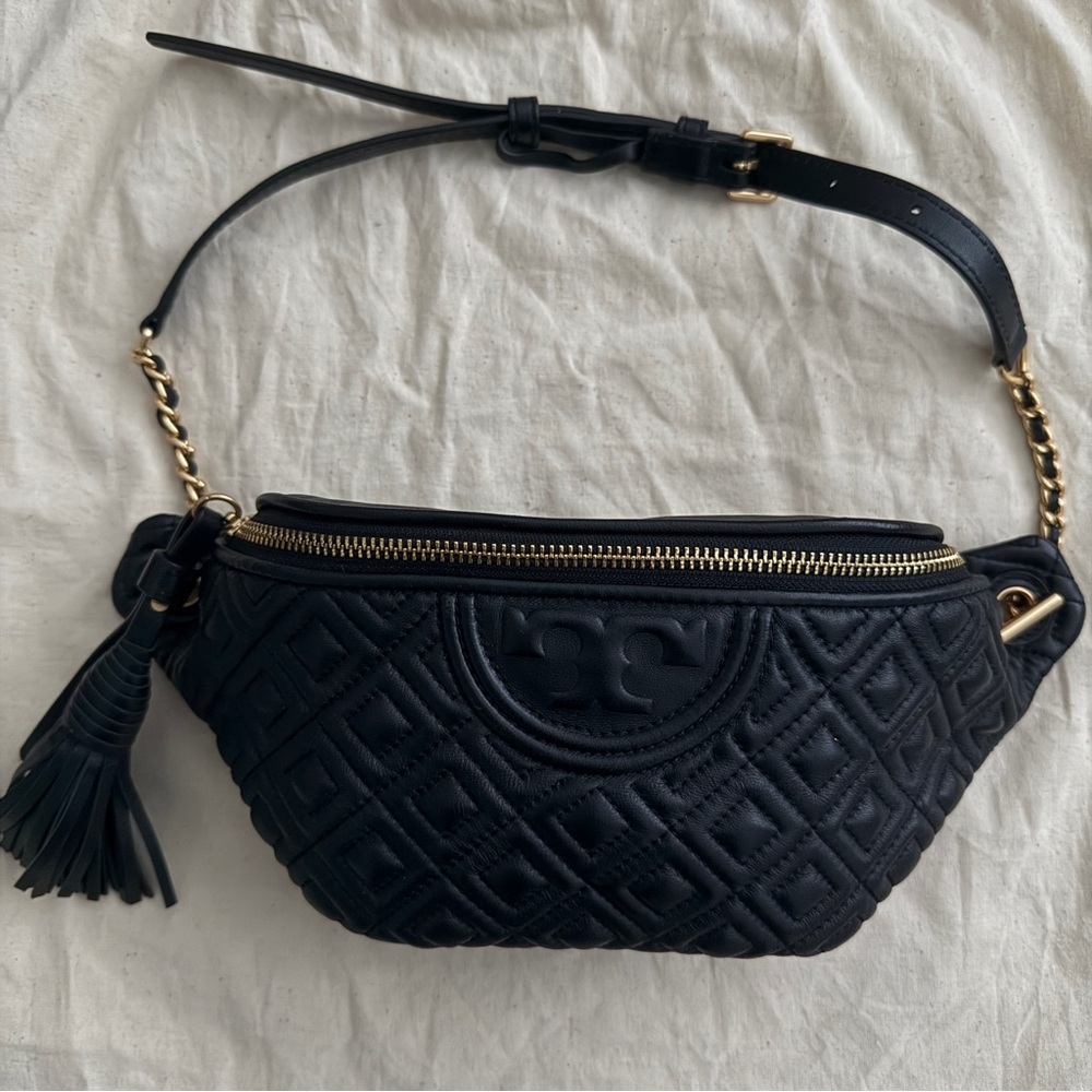Tory Burch Fleming Black Quilted Fanny Pack